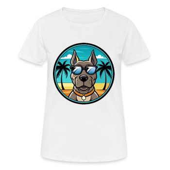 Deutsche Dogge Hunderasse Cartoon Sonnenbrille Strand - Frauen T-Shirt atmungsaktiv - Weiß - Vorne - AI Model Female 172 dark (172cm)