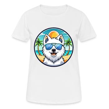 Japanese Spitz Dog Breed Cartoon Sunglasses Beach - Women's Breathable T-Shirt - white - Front - AI Model Female 172 dark (172cm)
