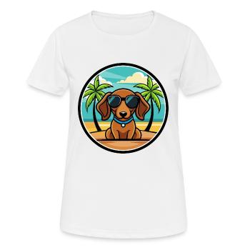 Miniatur Dackel Hund Rasse Cartoon Sonnenbrille - Frauen T-Shirt atmungsaktiv - Weiß - Vorne - AI Model Female 172 dark (172cm)