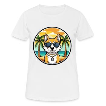Japanese Terrier Dog Breed Cartoon Sunglass Beach - Women's Breathable T-Shirt - white - Front - AI Model Female 172 dark (172cm)