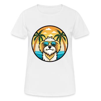 Lhasa Apso Hunderasse Cartoon Sonnenbrille Strand - Frauen T-Shirt atmungsaktiv - Weiß - Vorne - AI Model Female 172 dark (172cm)