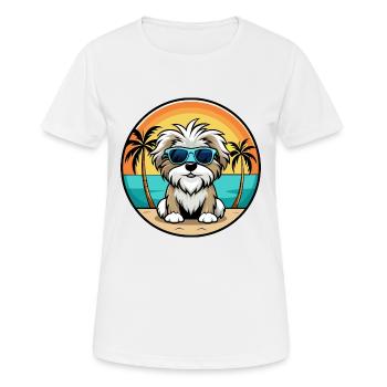 Maltese Shih Tzu Dog Breed Cartoon Sunglass Beach - Women's Breathable T-Shirt - white - Front - AI Model Female 172 dark (172cm)