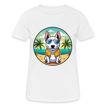 Miniatur Bullterrier Hunderasse Cartoon Beach - Frauen T-Shirt atmungsaktiv - Weiß - Vorne - AI Model Female 172 dark (172cm)
