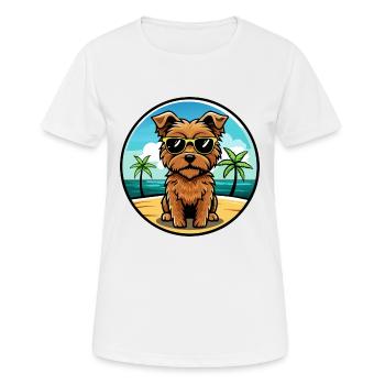 Norfolk Terrier Dog Breed Cartoon Sunglasses Beach - Women's Breathable T-Shirt - white - Front - AI Model Female 172 dark (172cm)