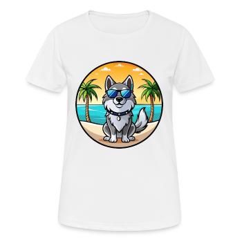 Norwegian Elkhound Dog Breed Cartoon Sunglasses - Women's Breathable T-Shirt - white - Front - AI Model Female 172 dark (172cm)