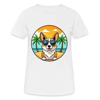 Pembroke Welsh Corgi Dog Breed Cartoon Sunglasses - Women's Breathable T-Shirt - white - Front - AI Model Female 172 dark (172cm)
