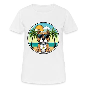 Pitbull Hund Rasse Cartoon Sonnenbrille Strand - Frauen T-Shirt atmungsaktiv - Weiß - Vorne - AI Model Female 172 dark (172cm)