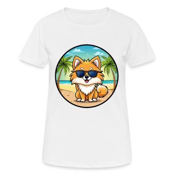 Pommerscher Deutscher Spitz Hunderasse Cartoon Beach - Frauen T-Shirt atmungsaktiv - Weiß - Vorne - AI Model Female 172 dark (172cm)