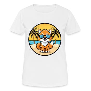 Pommersche Spitz Hunderasse Cartoon Sonnenbrille Strand - Frauen T-Shirt atmungsaktiv - Weiß - Vorne - AI Model Female 172 dark (172cm)