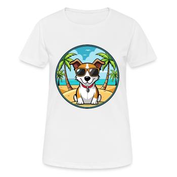 Russell Terrier Hunderasse Cartoon Sonnenbrille Strand - Frauen T-Shirt atmungsaktiv - Weiß - Vorne - AI Model Female 172 dark (172cm)