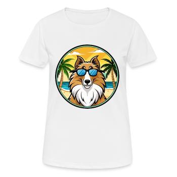 Rough Collie Dog Breed Cartoon Sunglasses Beach - Women's Breathable T-Shirt - white - Front - AI Model Female 172 dark (172cm)
