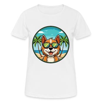 Portugais Podengo Pequeno Chien Race Dessin Animé Plage - T-shirt respirant Femme - blanc - Devant - AI Model Female 172 dark (172cm)