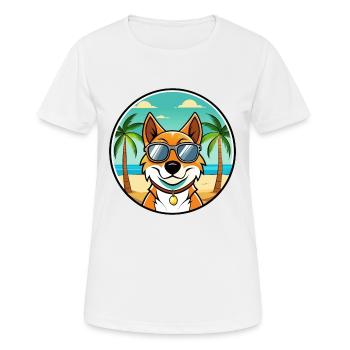Arlequin russe Chien de race de chien dessin animé plage - T-shirt respirant Femme - blanc - Devant - AI Model Female 172 dark (172cm)