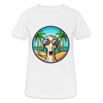 Saluki Hund Rasse Cartoon Sonnenbrille Strand - Frauen T-Shirt atmungsaktiv - Weiß - Vorne - AI Model Female 172 dark (172cm)