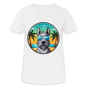 Scottish Terrier Dog Breed Cartoon Sunglass Beach - Women's Breathable T-Shirt - white - Front - AI Model Female 172 dark (172cm)