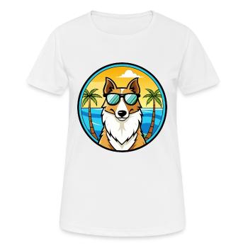 Smooth Collie Hunderasse Cartoon Sonnenbrille Strand - Frauen T-Shirt atmungsaktiv - Weiß - Vorne - AI Model Female 172 dark (172cm)