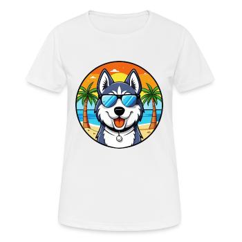 Siberian Husky Chien Race Dessin Animé Lunettes De Soleil Plage - T-shirt respirant Femme - blanc - Devant - AI Model Female 172 dark (172cm)