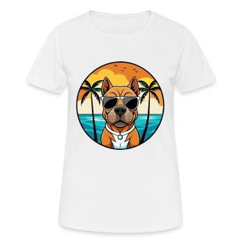 Staffordshire Bull Terrier Dog Breed Cartoon Beach - Women's Breathable T-Shirt - white - Front - AI Model Female 172 dark (172cm)