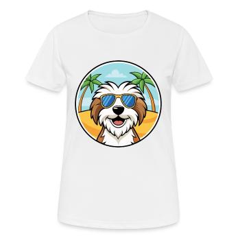 Tibetan Terrier Dog Breed Cartoon Sunglasses Beach - Women's Breathable T-Shirt - white - Front - AI Model Female 172 dark (172cm)