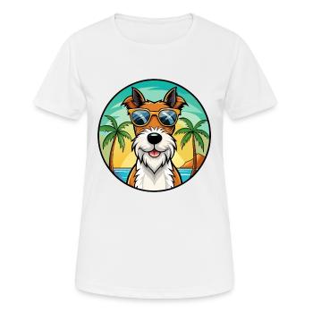Draht Foxterrier Hunderasse Cartoon Sonnenbrille Strand - Frauen T-Shirt atmungsaktiv - Weiß - Vorne - AI Model Female 172 dark (172cm)