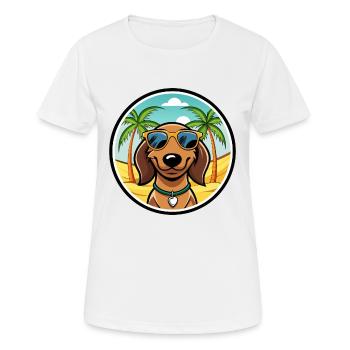 Teckel de Westphalie Race De Chien Dessin Animé Plage - T-shirt respirant Femme - blanc - Devant - AI Model Female 172 dark (172cm)