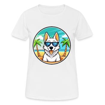 Weißer Schäferhund Hunderasse Cartoon Sonnenbrille Strand - Frauen T-Shirt atmungsaktiv - Weiß - Vorne - AI Model Female 172 dark (172cm)