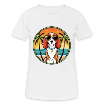 Welsh Springer Spaniel Dog Breed Cartoon Beach - Women's Breathable T-Shirt - white - Front - AI Model Female 172 dark (172cm)