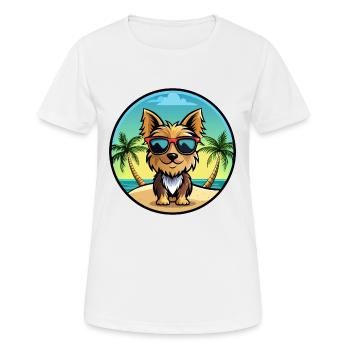 Yorkshire Terrier Hunderasse Cartoon Sonnenbrille Strand - Frauen T-Shirt atmungsaktiv - Weiß - Vorne - AI Model Female 172 dark (172cm)