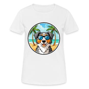 Australian Shepherd Dog Breed Cartoon Sunglasses - Women's Breathable T-Shirt - white - Front - AI Model Female 172 dark (172cm)