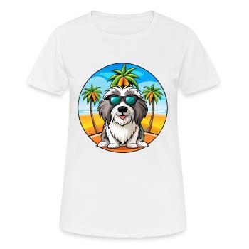 Bearded Collie Dog Breed Cartoon Sunglasses Beach - Women's Breathable T-Shirt - white - Front - AI Model Female 172 dark (172cm)