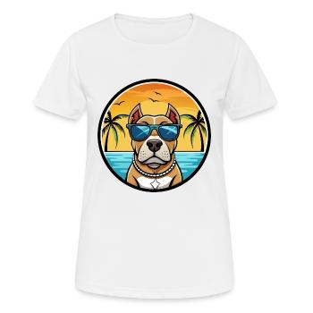 American Pitbull Terrier Dog Breed Cartoon Beach - Women's Breathable T-Shirt - white - Front - AI Model Female 172 dark (172cm)