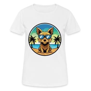Australian Silky Terrier Dog Breed Cartoon Beach - Women's Breathable T-Shirt - white - Front - AI Model Female 172 dark (172cm)