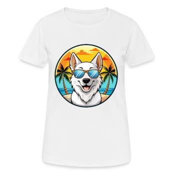 Berger Blanc Suisse Dog Breed Cartoon Sunglasses - Women's Breathable T-Shirt - white - Front - AI Model Female 172 dark (172cm)
