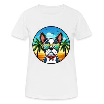Boston Terrier Hunderasse Cartoon Sonnenbrille Strand - Frauen T-Shirt atmungsaktiv - Weiß - Vorne - AI Model Female 172 dark (172cm)