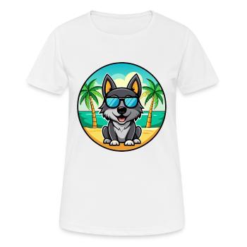 Black Norwegian Elkhound Dog Breed Cartoon Beach - Women's Breathable T-Shirt - white - Front - AI Model Female 172 dark (172cm)