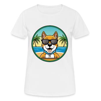 Cao da Serra de Aires Hunderasse Cartoon Sonnenbrille - Frauen T-Shirt atmungsaktiv - Weiß - Vorne - AI Model Female 172 dark (172cm)