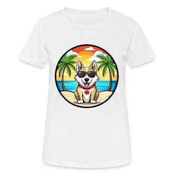 Chien Husky Labrador Canadien Race Cartoon Beach - T-shirt respirant Femme - blanc - Devant - AI Model Female 172 dark (172cm)