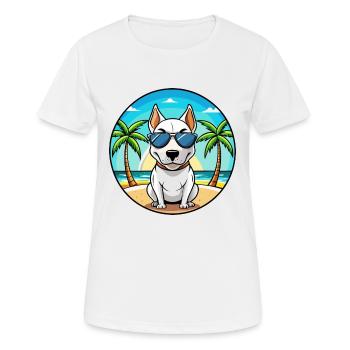 Bull Terrier Miniature Dog Breed Cartoon Beach - Women's Breathable T-Shirt - white - Front - AI Model Female 172 dark (172cm)