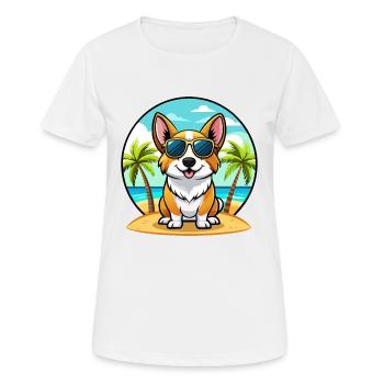 Cardigan Welsh Corgi Dog Breed Cartoon Sunglasses - Women's Breathable T-Shirt - white - Front - AI Model Female 172 dark (172cm)