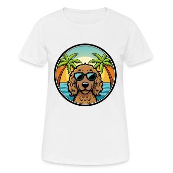 Curly Coated Retriever Dog Breed Cartoon Beach - Women's Breathable T-Shirt - white - Front - AI Model Female 172 dark (172cm)