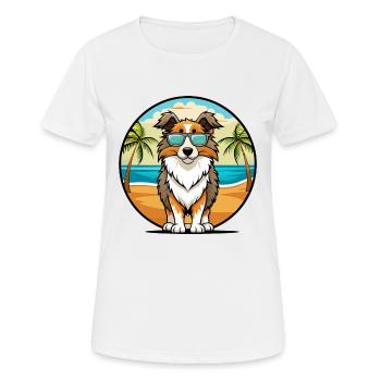 English Shepherd Dog Breed Cartoon Sunglass Beach - Women's Breathable T-Shirt - white - Front - AI Model Female 172 dark (172cm)
