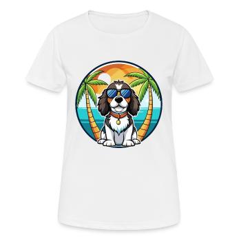 English Springer Spaniel Hunderasse Cartoon Beach - Frauen T-Shirt atmungsaktiv - Weiß - Vorne - AI Model Female 172 dark (172cm)