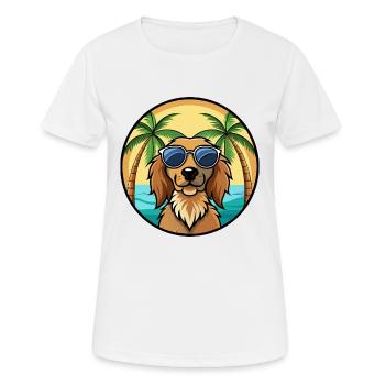 Field Spaniel Hund Rasse Cartoon Sonnenbrille Strand - Frauen T-Shirt atmungsaktiv - Weiß - Vorne - AI Model Female 172 dark (172cm)