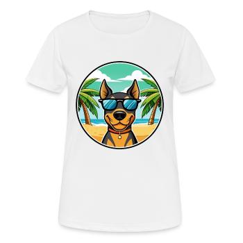Deutscher Pinscher Hund Rasse Cartoon Sonnenbrille Strand - Frauen T-Shirt atmungsaktiv - Weiß - Vorne - AI Model Female 172 dark (172cm)