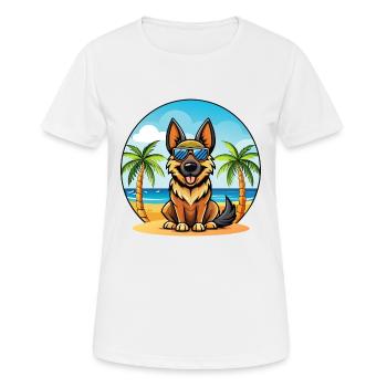 German Sheeppoodle Dog Breed Cartoon Sunglasses - Women's Breathable T-Shirt - white - Front - AI Model Female 172 dark (172cm)