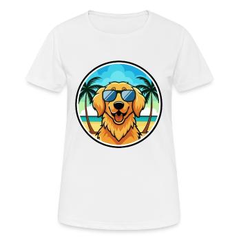 Golden Retriever Dog Breed Cartoon Sunglass Beach - Women's Breathable T-Shirt - white - Front - AI Model Female 172 dark (172cm)