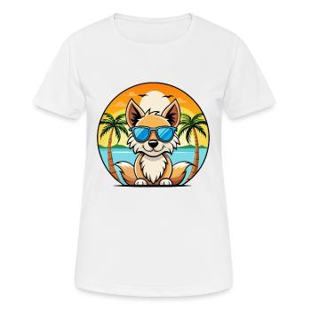 Indian Spitz Dog Breed Cartoon Sunglasses Beach - Women's Breathable T-Shirt - white - Front - AI Model Female 172 dark (172cm)