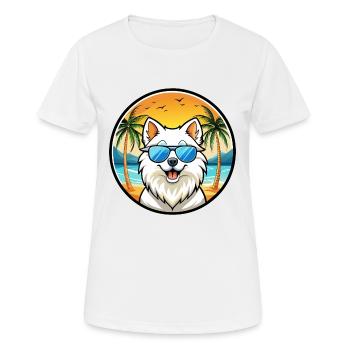 Japanese Spitz Dog Breed Cartoon Sunglasses Beach - Women's Breathable T-Shirt - white - Front - AI Model Female 172 dark (172cm)