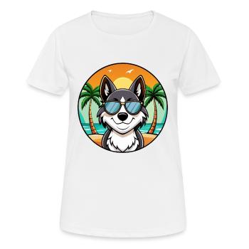 Karelian Bear Dog Breed Cartoon Sunglasses Beach - Women's Breathable T-Shirt - white - Front - AI Model Female 172 dark (172cm)