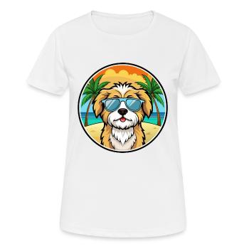 Lhasa Apso Hunderasse Cartoon Sonnenbrille Strand - Frauen T-Shirt atmungsaktiv - Weiß - Vorne - AI Model Female 172 dark (172cm)